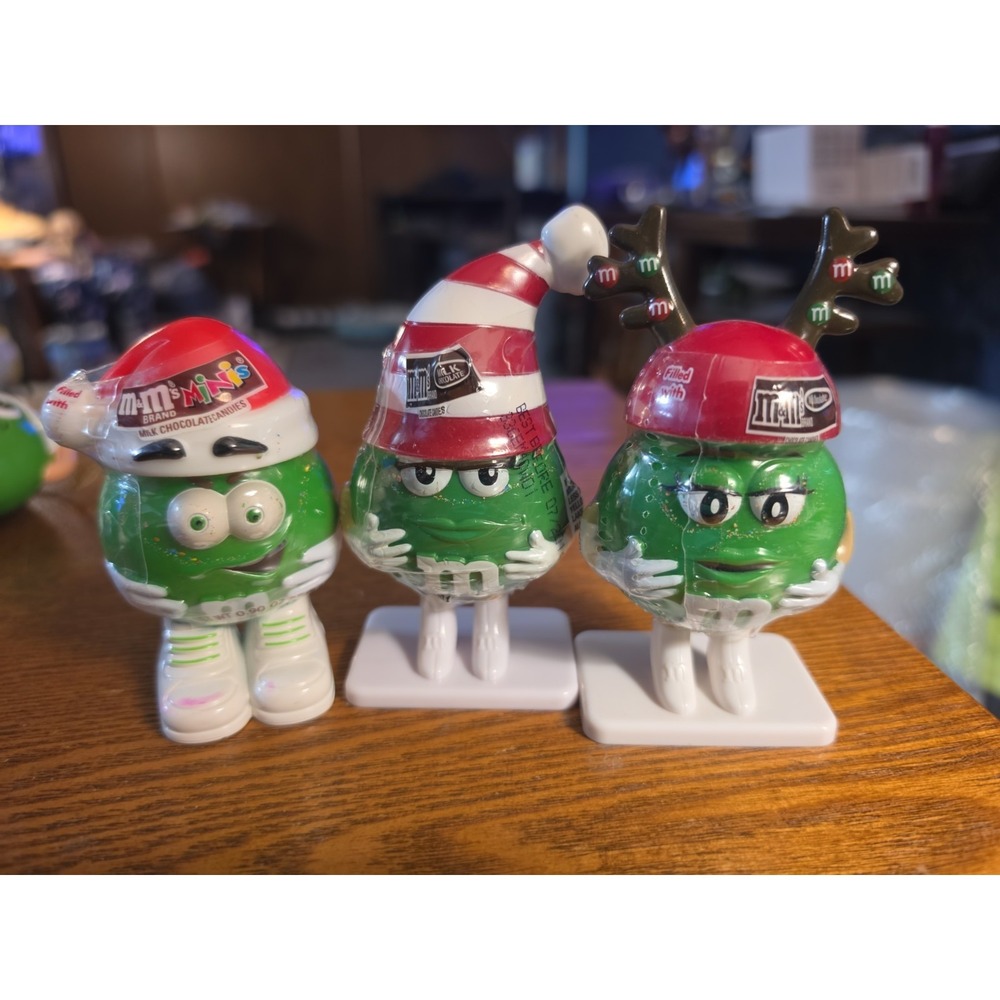 M&M'S Mini's Candy Dispensers (3) Christmas Green‎  Original PKG Full